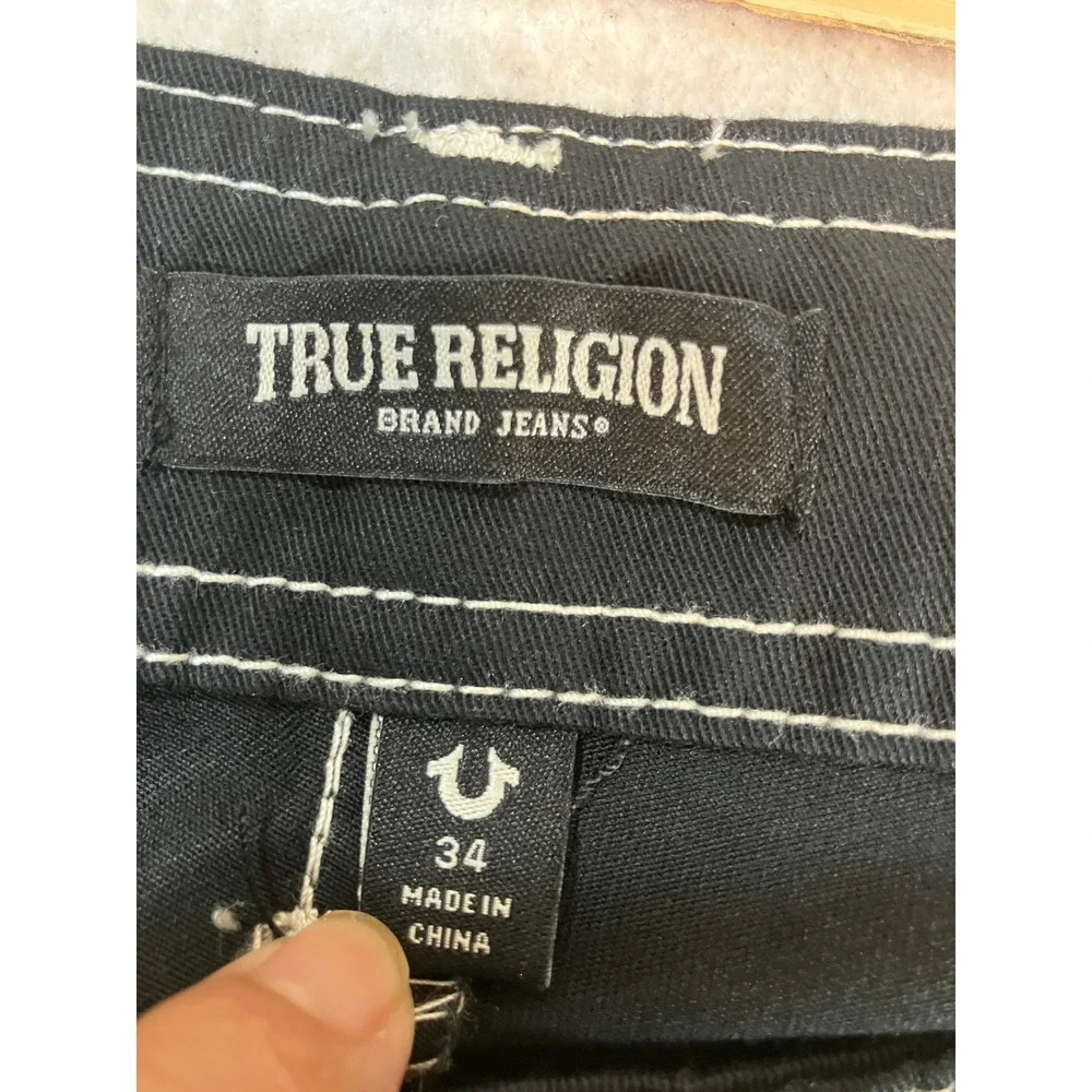 True Religion Mens Cargo Pants Black White Contrast Stitch Straight Leg Size 34